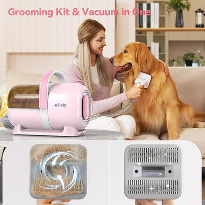 Afloia 6-in-1 Dog Grooming Kit, Pet Grooming Vacuum for Shedding, Dog Hair Vacuum with Clipper Nail Trimmer Grinder, Pet Brush Groomer at Home, Low Noise Cats Hair Remover, 1.5L Dust Cup, Pink | All-in-one grooming covers brushing, clipping, trimming a...