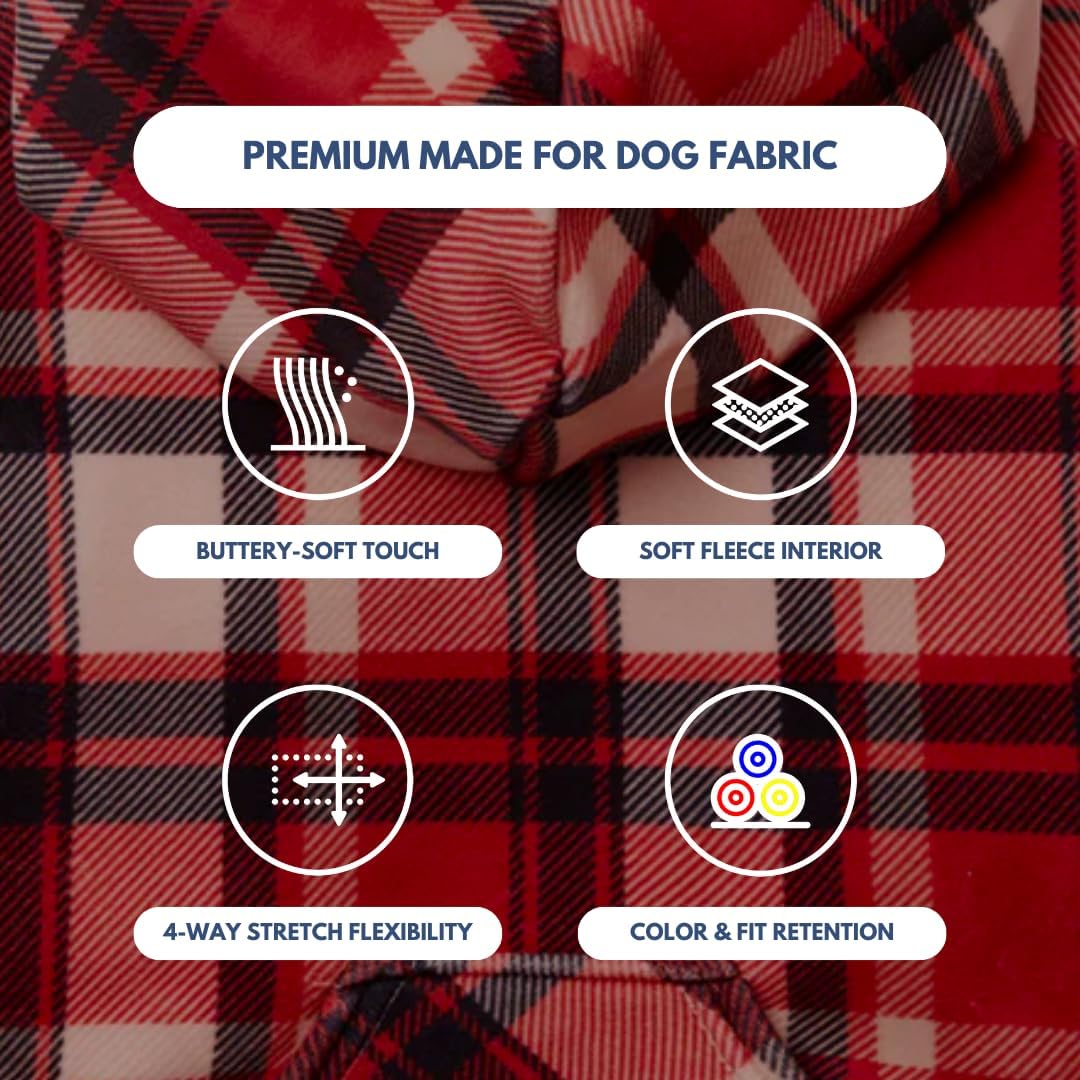 Spark Paws Dog Hoodie – Premium Dog Sweater for Small, Medium, and Large Dogs | Warm Outfits for French Bulldogs, Pitbull, Puppy, Winter Jacket Alternative - Red Plaid, M