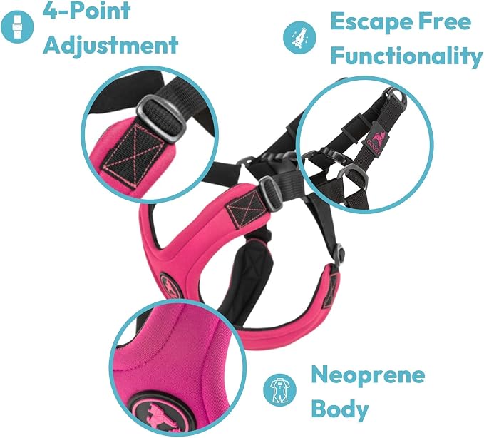 Gooby Escape Free Sport Dog Harness, Choke-Free, Red, Small | Patented escape-free frame; Reduces choking; 4-point adjustment; Soft neoprene padding; Durable webbed straps