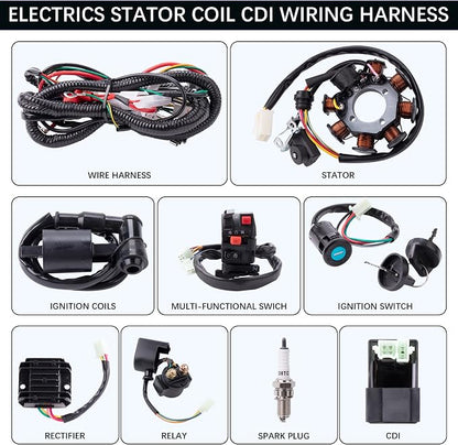 Complete Electrics Stator Coil CDI Wiring Harness with Full Copper Wire for 4-Stroke ATV Quad 150cc-300cc