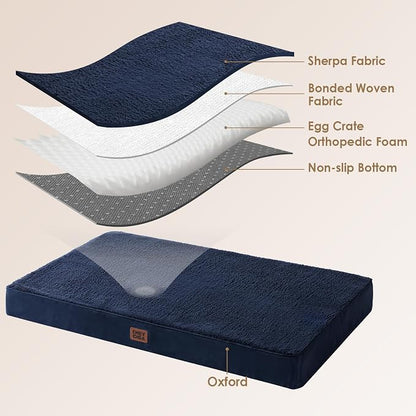 EHEYCIGA Orthopedic Dog Bed Large with Removable Washable Cover, 41IN Navy | Egg Crate Foam Support, Durable Oxford fabric, Non-Slip Bottom, Machine Washable, Soft Waterproof Plush Pet Bed Mat For Crate