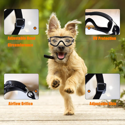 Dog Goggles Small Breed Dog Sunglasses with Adjustable for UV Protection Eyewear Doggy Doggie Puppy Glasses Anti-Fog Wind Dust Snowproof (Black Frame Transparent Lens)