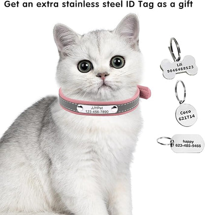 Personalized Reflective Cat Collars with Name Tag and Plated,Engraved Custom Cat Collar with Name and Phone,Kitten Collar with Safety Buckle Adjustable for Cats and Kitten(Brown)