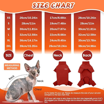 ROZKITCH Hairless Cat Clothes, Breathable Soft Cat Jumpers for Cats Only, Cat Coat with Four Legs, Warm Cat Sweater Cat T-Shirt Cat Pajamas Jumpsuit Vest Cornish Rex Devon Rex Peterbald Red XL