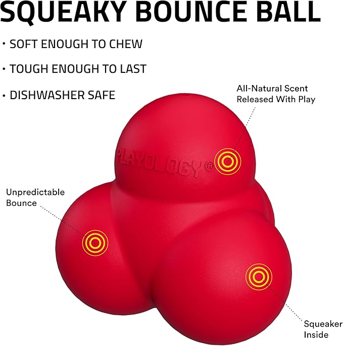 Playology Dog Toys | Squeaky Bounce Ball for Dogs - Bounces in Unpredictable Ways | Jumbo Beef Scented Toy - Easy to Clean and Made from Non Toxic Materials