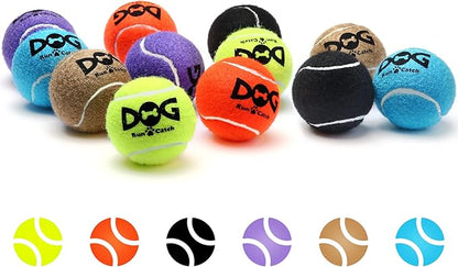 Squeaky Tennis Balls for Dogs - 12 Pack 2.5'' Durable Non-Toxic Outdoor Dog Toys Balls with Mesh Bag, SGS Certified, Colorful Fetch Toys, Medium Large Breeds