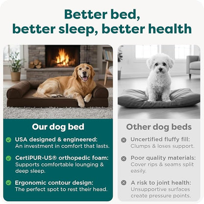 Furhaven Orthopedic Dog Bed for Large Dogs w/ Removable Bolsters & Washable Cover, For Dogs Up to 95 lbs - Plush & Suede Sofa - Espresso, Jumbo/XL