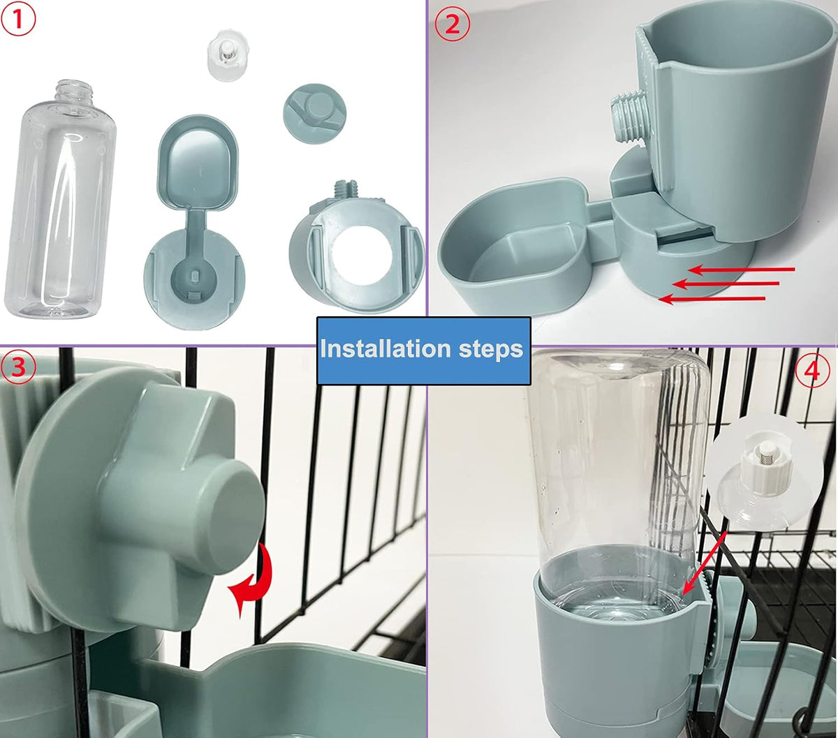 Rabbit Water Bottle 17 OZ Bunny Hanging Water Fountain Automatic Guinea Pig Water Dispenser No Leak Drinking Feeder for Bunny Chinchilla Hamsters Cat Dog Small Animals (Blue)