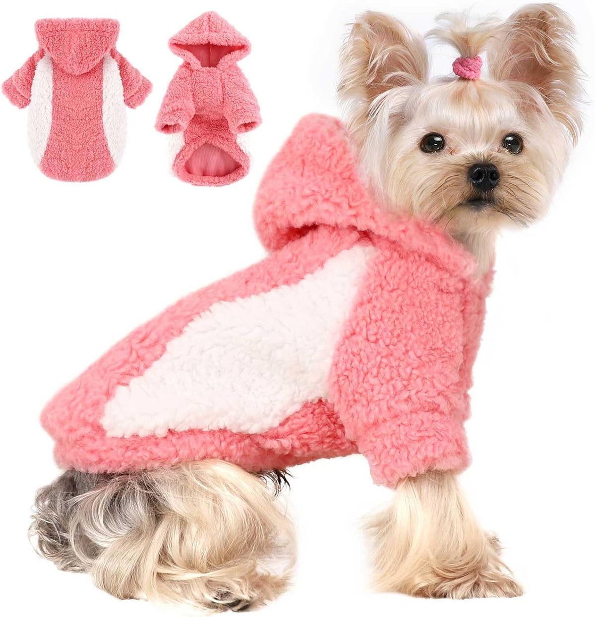 YIKEYO Dog Hoodie Pet Clothes Sweater with Hat Soft and Warm Cold Weather for Small Patchwork Hood(Pink, XS)