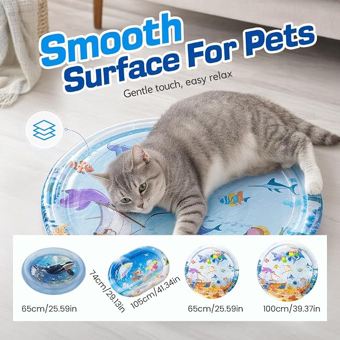 Cat Water Mat with Fish, 2026 New Interactive Cat Mat, Cat Mat for Indoor Activity, Portable Pet Water Play Mat for Cats and Dogs，B：Large,39"
