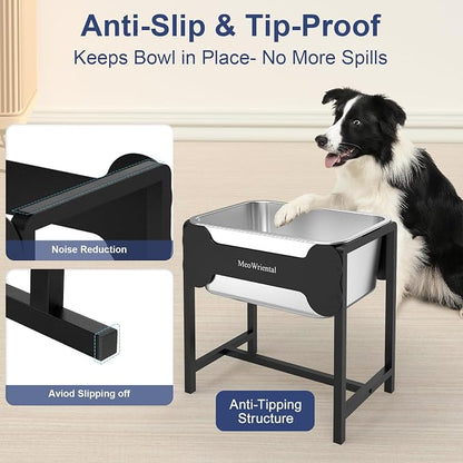 2.5 Gallon Elevated Dog Water Bowl for Large Breeds, 16.5" Tall Raised Stainless Steel Large Dog Water Bowl with Full Metal Stand for Relief Joint Pressure, Tip-Proof, Easy to Clean, Indoor & Outdoor