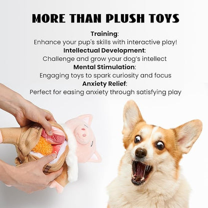 Nocciola Stuffed Pig Dog Toys: Funny Squeaky Crinkle Dog Chew Toys for Small Medium Breed, Plush Puzzle Cognitive Training Pet Enrichment Supplies, Burrow Hide Seek Mental Stimulation Anxiety Relief