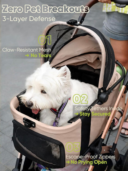 Dog Stroller, Cat Strollers, 5-in-1 Pet Stroller with Detachable Waterproof Carrier for Small/Medium Dogs Cats up to 55lbs, All-in-One Fold Without Detaching Carrier for Dogs Cats 10 lbs to 55 lbs