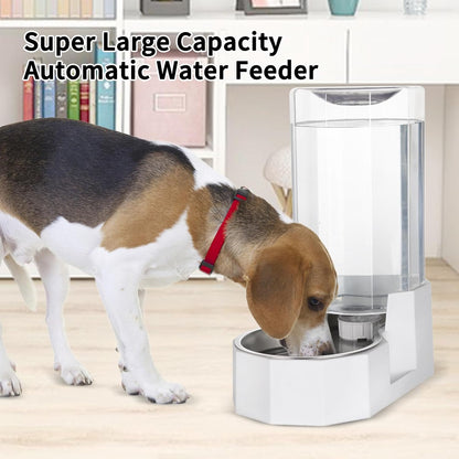 Sfozstra Large Dog Water Dispenser: 8L Automatic White Water Feeder with Stainless Steel Bowl - Without Filter - Gravity Design for Multiple Pets Indoor/Outdoor