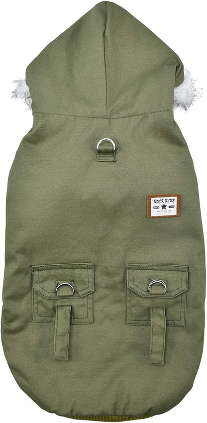 Warm Dog Hooded Trench Coat Windproof Parka Jacket for Cold Weather (S, Green)