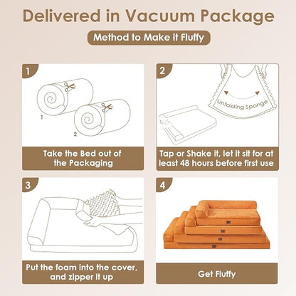 EHEYCIGA Orthopedic Dog Bed Medium Size, Memory Foam Dog Bed, Pumpkin | Small Dog Sofa with Washable Removable Cover, Waterproof Pet Couch for Crate with Nonskid Bottom, 30x20x6