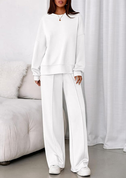PRETTYGARDEN 2 Piece Sets For Women Fall Trendy Long Sleeve Sweatshirt Wide Leg Pants Loungewear Set Matching Sweatsuit