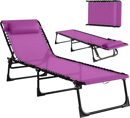 Outsunny Folding Chaise Lounge Chair, Patio Sun Tanning Chair, Outdoor Chaise Lounger with 4-Position Reclining Back, Breathable Mesh Seat for Beach, Poolside, Yard, Purple