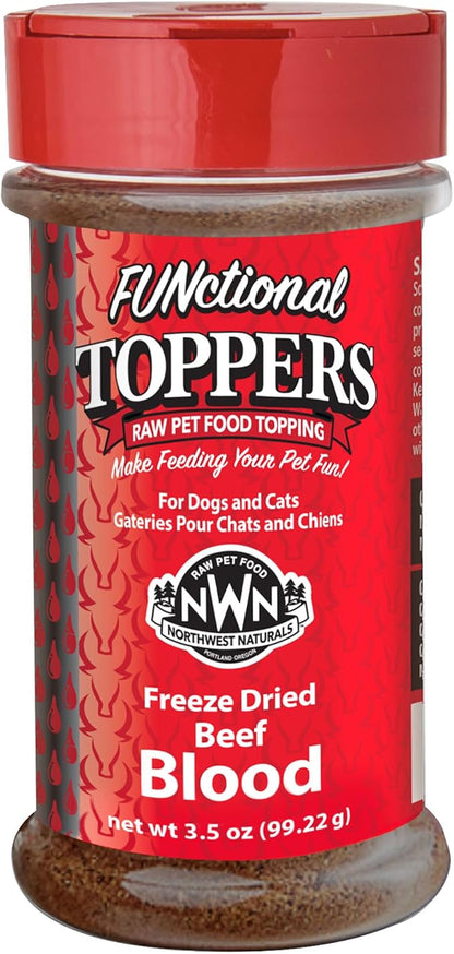 Northwest Naturals Freeze-Dried Beef Blood Functional Topper - for Dogs & Cats - Healthy, 1 Ingredient, Human Grade Ingredients, All Natural, Proudly Made in USA, 3.5 Oz (Pack of 1)