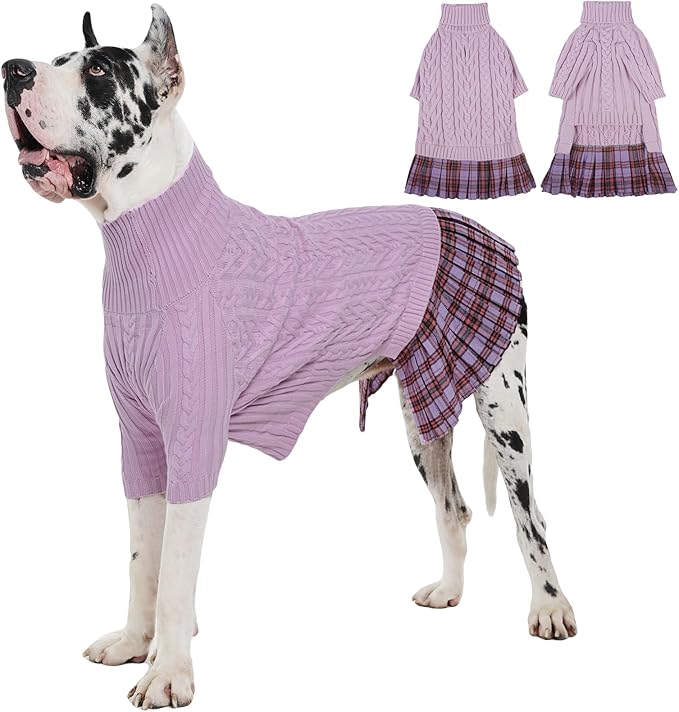IECOii Big Girl Dog Sweater Dress, Cable Knit Sweater for Extra Large Dogs Girl,Purple,4XL, Cute Dog Warm Dress for Fall Winter, Good Stretcy Fit Knitwear for Giant Breed Dogs Female Indoor & Outdoor