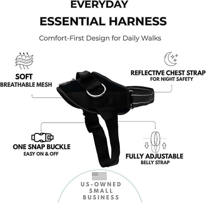 ShawnCo Essential Dog Harness, No-Pull Pet Vest (Midnight,S) | 3 Leash Clips, Easy On, No-Choke, Reflective, Adjustable Fit, Padded Comfort, Control Handle, For Small, Medium & Large Dogs