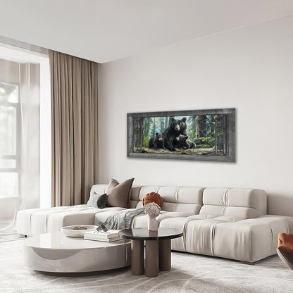 Large Wall Art Black Bear Canvas Cabin Living Room Pictures Prints Forest Oversize Wall Decor Animal Painting Artwork for Bedroom Dining Office Home 60"x30"