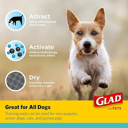 Glad for Pets Black Charcoal Puppy Pads, 120 Count, 17.5 x 23.5 Inch, Charcoal Odor Neutralizing, Super Absorbent, Leak-Resistant Edges, Pheromone Attractant, Disposable - 2 Pack