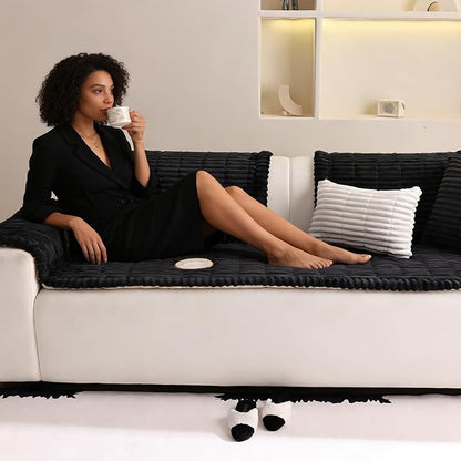 Couch Cover for Sofa, Sectional Couch Cover for Dogs, Sofa Cover Washable, Cushion Cover Blanket Pad Bed Mat for Pets, Fleece Furniture Protector, Black, 23.6x23.6in