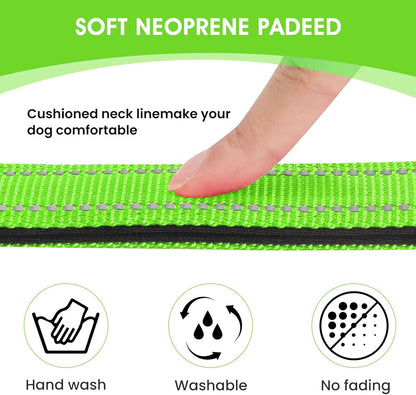 Reflective Dog Collar Padded with Soft Neoprene Breathable Quick Release Basic Dog Collars for Puppy Small Dogs Girl Green