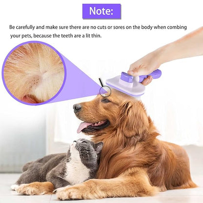 Pet Grooming Brush for Cats & Dogs, Self-Cleaning Undercoat Deshedding & Massage Tool, Purple