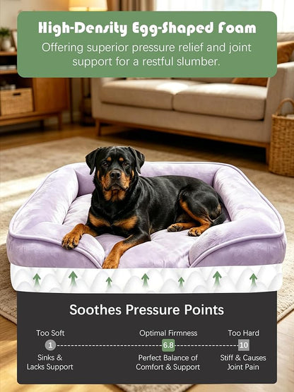 Spotted Play Orthopedic Dog Bed with Sides - Sofa Beds for Extra Large Dogs, Supportive Foam Pet Couch Bed with Washable Removable Cover, Waterproof Lining and Non-Slip Bottom, Purple - XL