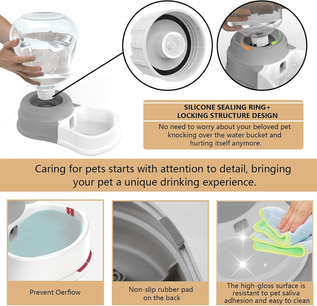 1 Gallon Automatic Dog Water Bowl Dispenser,Large Capacity Water Feeder for Cats and Dogs, BPA-Free,1 Gallon Grey