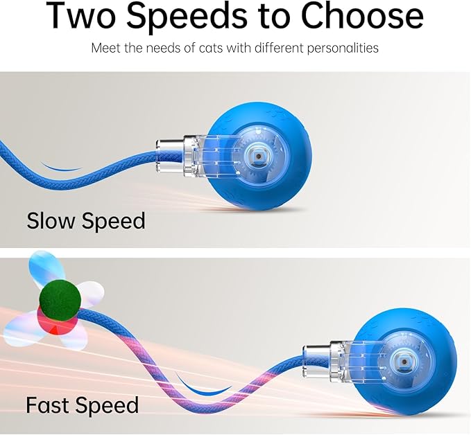 Interactive Cat Toys for Indoor Cats - Kitten Toy with Speedy Tail 2.0, Automatic Cat Toys for Bored Indoor Adult Cats, Motion-Activated, 2025 New Upgraded, USB Rechargeable (Blue)