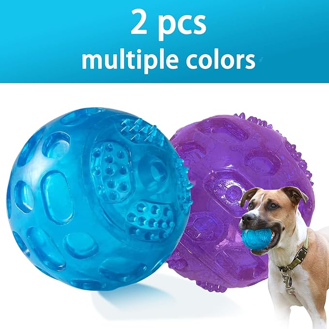 3'' Squeaky Dog Toy Balls for Lagre Medium Breed, Indestructible Dog Balls for Playing, Fetching & Retrieving, Durable Aggressive Chewers, 2 PCS Blue+Purple