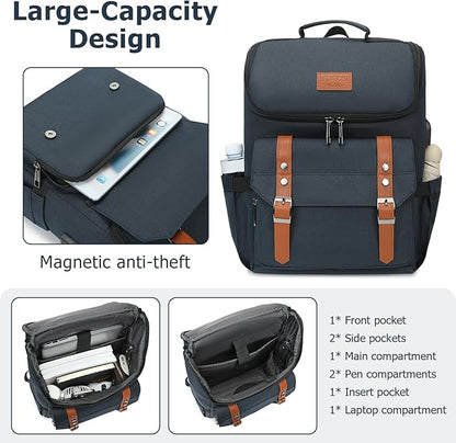 YALUNDISI Vintage Backpack Travel Laptop Backpack with usb Charging Port for Women & Men College Backpack Fits 15.6 Inch Laptop Blue Brown