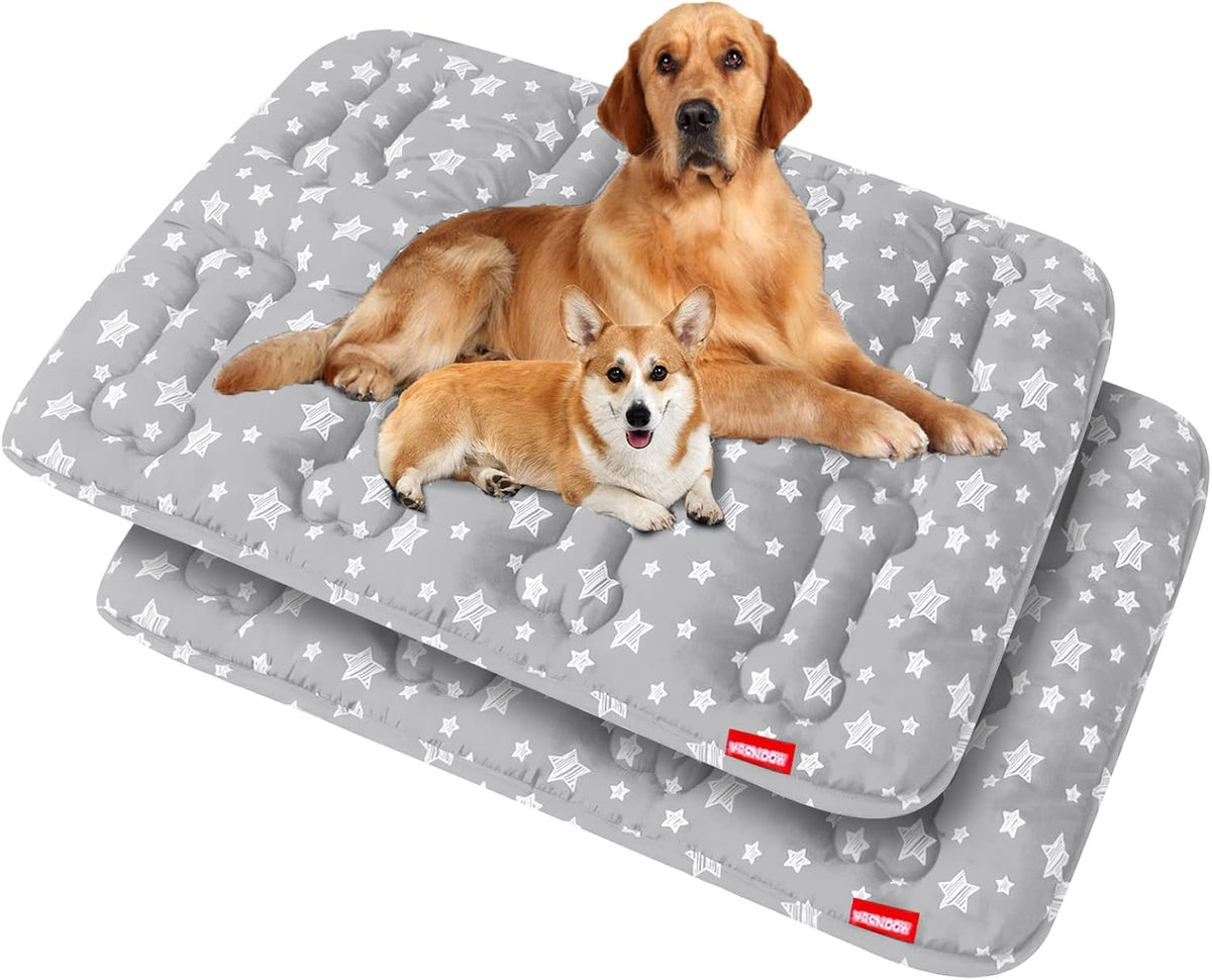 Dog Crate Mat (42" X 28") 2 Pack, Soft Dog Bed Mat with Cute Prints, Personalized Crate Pad, Anti-Slip Bottom, Machine Washable Kennel Pad, Grey