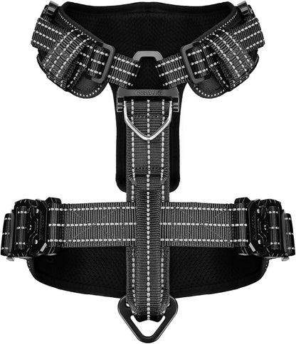 ICEFANG Dog Halter Harness with Metal Buckles,Dog Strap Vest X-Large Dogs | Control Handle,Summer-Cooling,Reflective,Front Hook,Adjustable,Soft Padded,No Pull,Black,XLarge