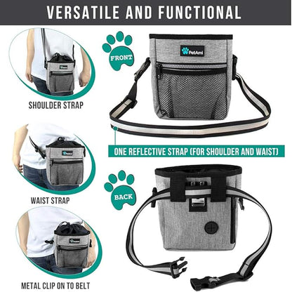 PetAmi Dog Treat Pouch, Pet Treat Pouch for Training, Dog Walking Bag Holder for Kibbles, Pet Food Toy, Dog Trainer Essentials Supplies, Poop Bag Dispenser, 3 Ways to Wear (Heather Gray)