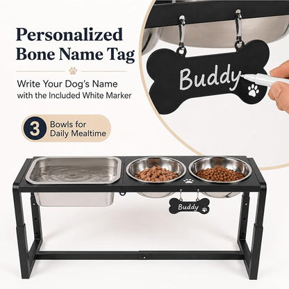 Metal Elevated Dog Bowls for Medium/Large Breed, 3 Adjustable Height(8.8''/11.5''/14'') Raised Dog Bowl Stand with Two 58oz & One 1.2gallons Large Stainless Steel Dog Food Water Bowls