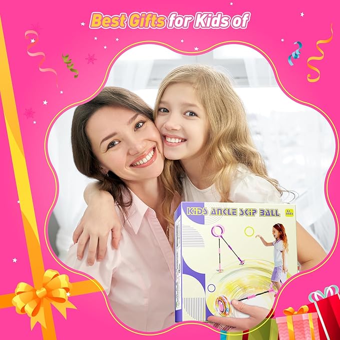 Flooyes Skip Ball for Kids, Ankle Skip Ball Toy with Counter, Timer and Cal Calculator, Girl Birthday Gifts for Age 6 7 8 9 10+, Rechargeable Colorful Flash Wheel Skip Ball for Girls Women