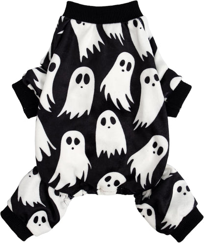 Fitwarm Halloween Ghost Dog Pajamas, Funny Halloween Costumes for Dogs, Fleece Dog Onesie with Feet, Doggy Clothes for Small Dogs Boy Girl, Pet Apparel, Black, White, XXL
