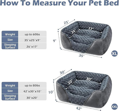 X-Large Dog Bed for Large, Medium, Small Dogs - Rectangle, Washable, Orthopedic, Soft Calming Sleeping Puppy Bed - Durable Pet Cuddler with Anti-Slip Bottom - XL (35"x25"x10")