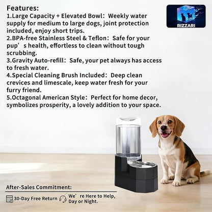 Sfozstra 8L Raised Pet Water Dispenser: Large Breed Comfort | Gravity Fed /304 Stainless Steel Bowl/No Filter Replacement/ Spill Resistant Base /Dishwasher Safe / Kitchen Living Room Use