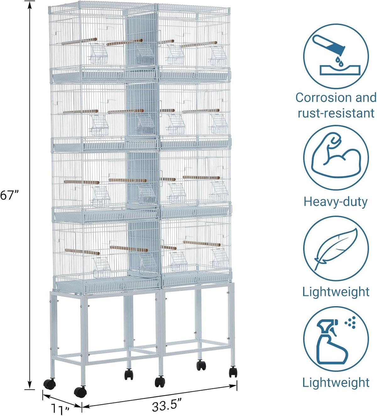 Lot-4 Breeding Bird Cage, Parrot Cage, Stackable Center Divided Breeder,Seperate Removable Tray, Removable Divider, Lockable Caster, for Birds and Finch