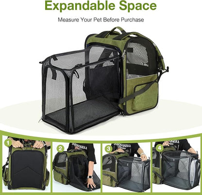 Large Cat Backpack Carrier Expandable Pet Carrier Backpack for Small Dogs Medium Cats Fit Up to 18 Lbs, Dog Backpack Carrier, Foldable Puppy Backpack Carrier for Travel, Hiking,Dark Green