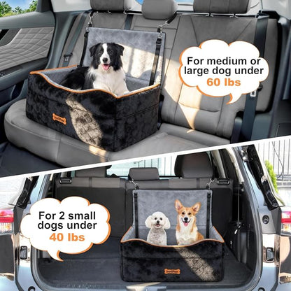 Dog Car Seat for Dog Under 50Lbs Medium or 2 Small Dogs Under 25Lbs | Booster Car Seat, Waterproof Cars Pet Bed with Thick Cushion & Safety Leash, Removable Pet Cars Seats for Travel