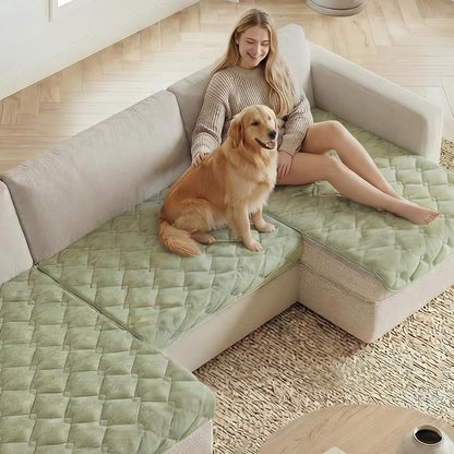 H.VERSAILTEX Chenille Couch Cover for Dogs Washable Soft Fuzzy Chair Covers for Living Room Sectional Sofa Cover Thick Pet Couch Cover Protector Non-Slip Dog Bed Cover(Tender Green, 28" x 34")