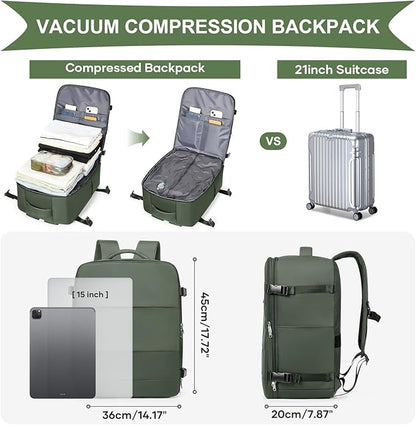 coowoz Vacuum Backpack Travel with Pump,Travel Backpack with Vacuum System For Women Men,Carry On Backpack,Hiking Backpack Waterproof Outdoor Sports Rucksack Casual Daypack,33L(Vacuum pump)