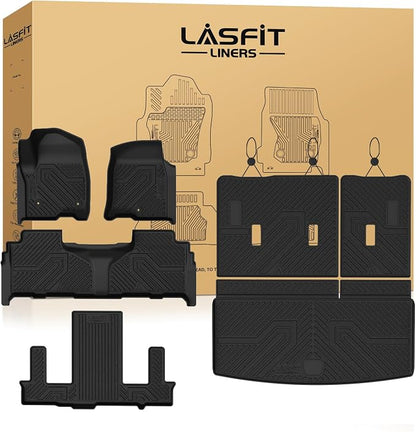 LASFIT Floor Mats & Cargo Mat with Backrest 2021-2026 & Only 7 Seats(Not for 8/9 Seats) for Chevy Tahoe/GMC Yukon(Only Yukon, Not Fit Yukon XL)/Cadillac Escalade(Only Escalade, Not Fit Escalade ESV)