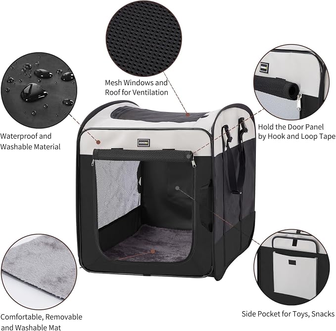 Dog Kennels and Crates for Medium Dogs, Portable Pop Up Indoor Pet Cage with Sturdy Wire Frame, Collapsible Travel Crate Soft Sided Cat Bag Escape Proof (Black, 28.0" L x 18.0" W x 22.0" H)